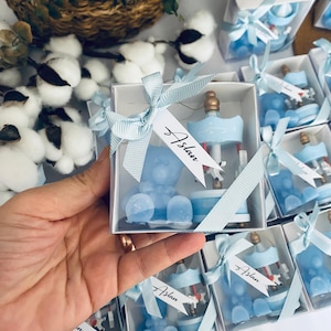 Bomboniere a forma di carosello, candela regalo a forma di orsetto blu, regali personalizzati a forma di carosello, bomboniere per la festa di compleanno di un neonato