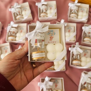 Personalized Miniature Carousel Baby Shower Favors: Candle & Chocolate