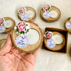 Personalized wedding shower favors, rustic tealight holder, bridal shower favors gift, bridesmaid gifts, wood favors, personalized candle