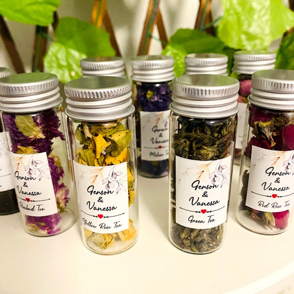 Favores de té en un frasco, favores de té de boda para invitados, té de hierbas orgánico, favores a granel personalizados, favores de boda únicos, favores de despedida de soltera