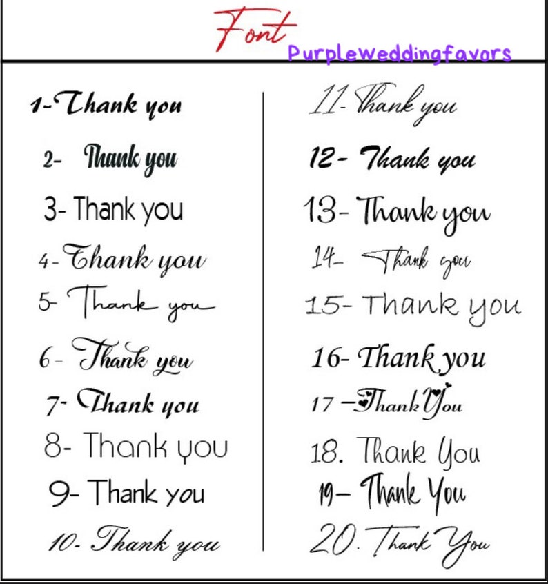 Puede incluir: Un gr&aacute;fico que muestra 20 fuentes manuscritas diferentes de la frase "Gracias".