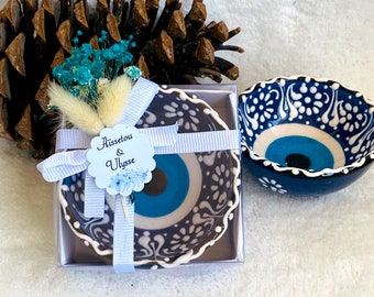 Evil Eye Ceramic Bowls, Wedding Favors Ceramic Bowl, Guest Favor, Bulk Gifts, Baptism Favor, Baby Shower Favor, Party Decoration Box