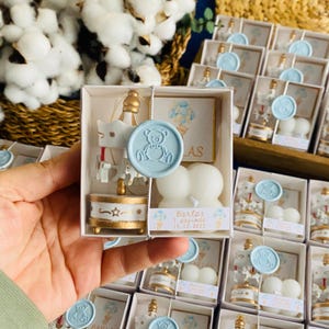 Wooden Carousel Blue Baby Gifts, Baby Candle Favors, Baptism Candle Favors, Newborn Baby Chocolate Box