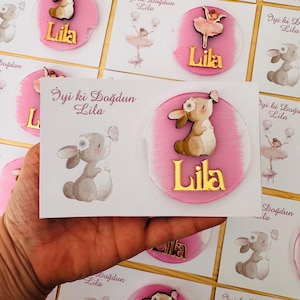 Personalized Baby Shower Magnet Favor, Baptism Gifts, Rabbit Magnet, Custom Magnet Favors