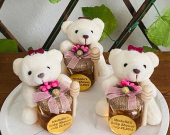 10 pcs Teddy Bear Honey Jar Favors, Honey Gift Box, Personalized Baby Shower Favors