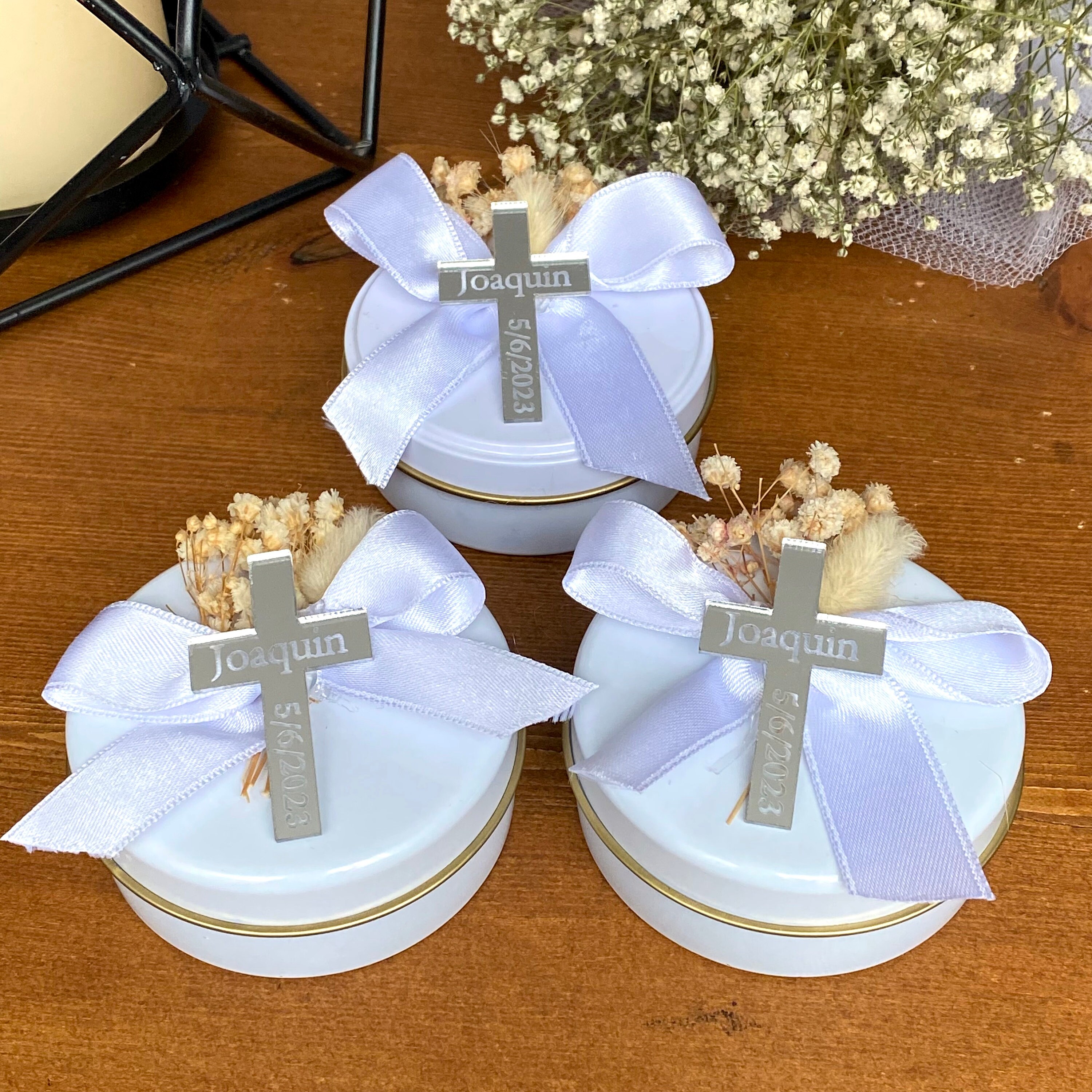 Personalized Cross Candle Favors: Baptism, Christening Thank You Gifts