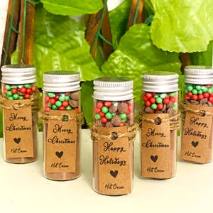 Christmas Hot Chocolate Bomb, Happy Holidays Bulk Favors, Hot Cocoa Tubes, Hot Chocolate in a 1 oz Glass Bottle, Xmas Thank You Gift
