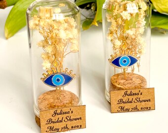 Evil Eye Wedding Favors: Dome Glass Bottle with Dried Flowers