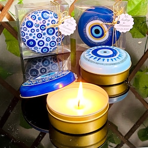 Evil Eye Candle Tin Boxes, Personalized Wedding Favors, Special Gift For Guests