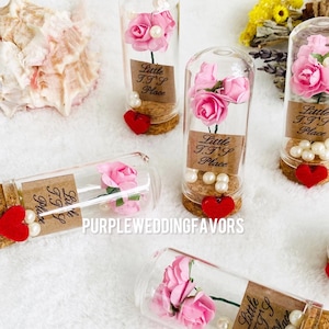 Personalized Favors Wedding Flower Tube Gift Party Thank You Guests, Pearls, Red Rose, Dome glass Gifts, Rustic wedding favors