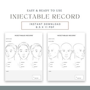 Injectables Treatment Record, Face Chart, Patient Record, BOTOX, Dermal Filler, Nurse Injector, Injectables Form, Instant Digital Download