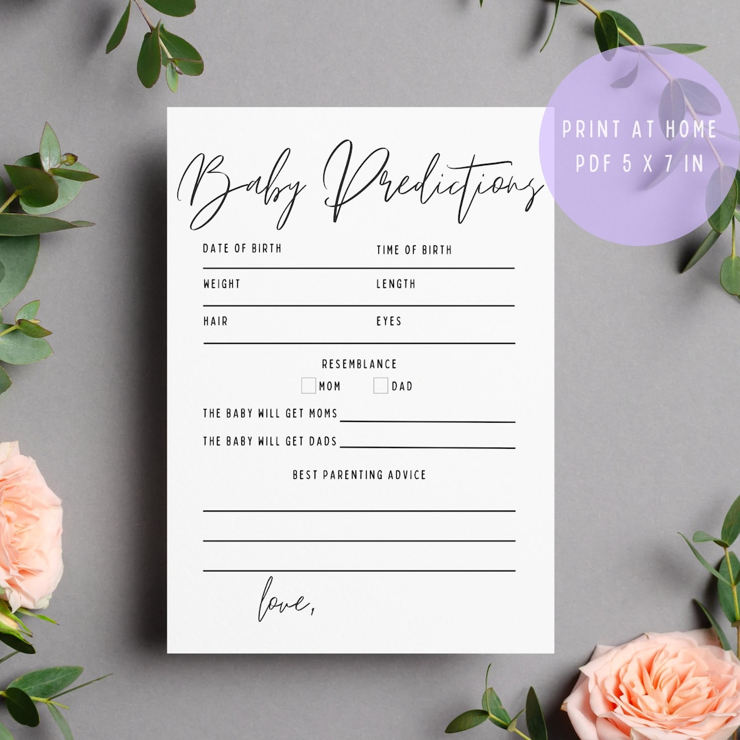 Baby Predictions Printable for Baby Shower, 5x7 Card, Baby Shower ...