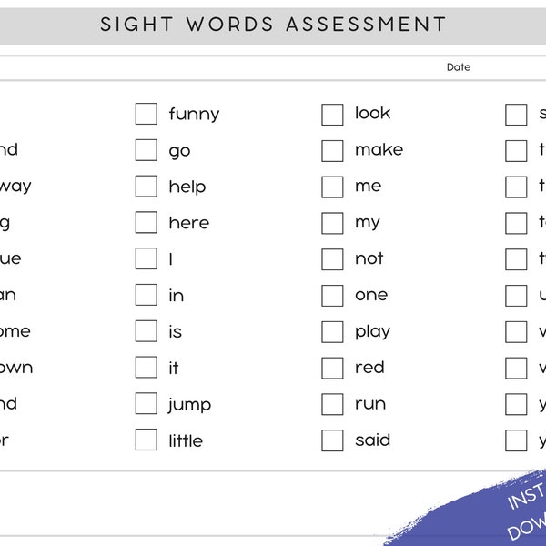 40 Sight Words Flash Cards + Assessment Worksheet    I    sight words, reading skills, vocabulary, preschool, kindergarten