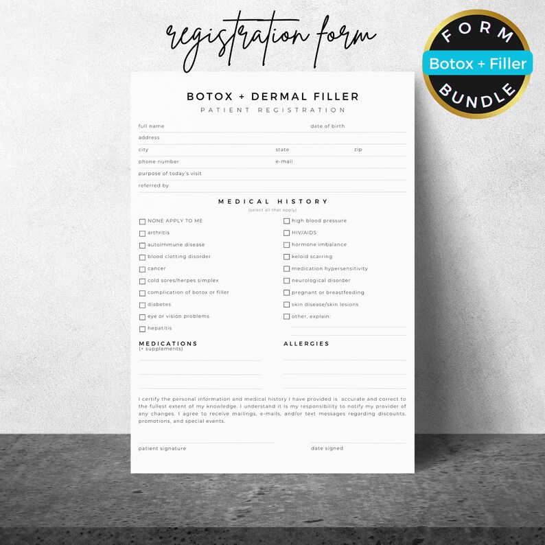 BOTOX Dermal Filler Form Bundle Patient Record - Etsy