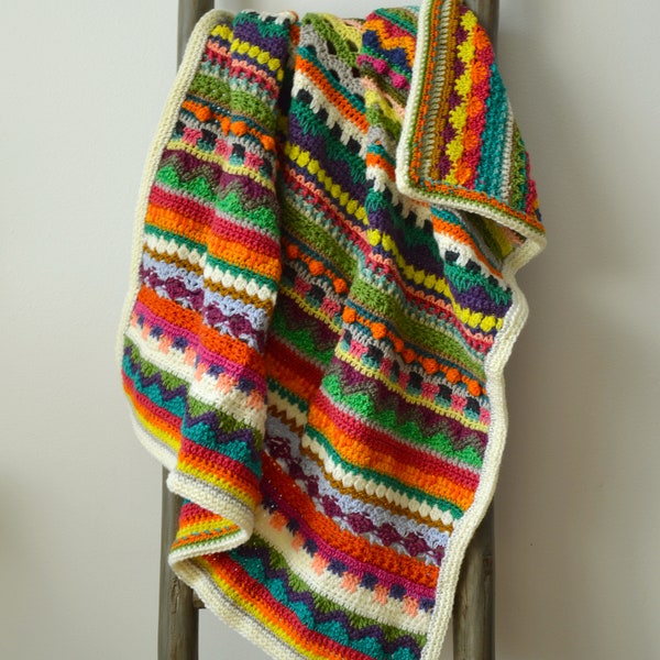 No Rhyme or Reason | Small Boho Stitch Sampler-Style Handmade Crochet Blanket | Fun, Bright, Eclectic Crochet Baby Blanket for Kids & Babies