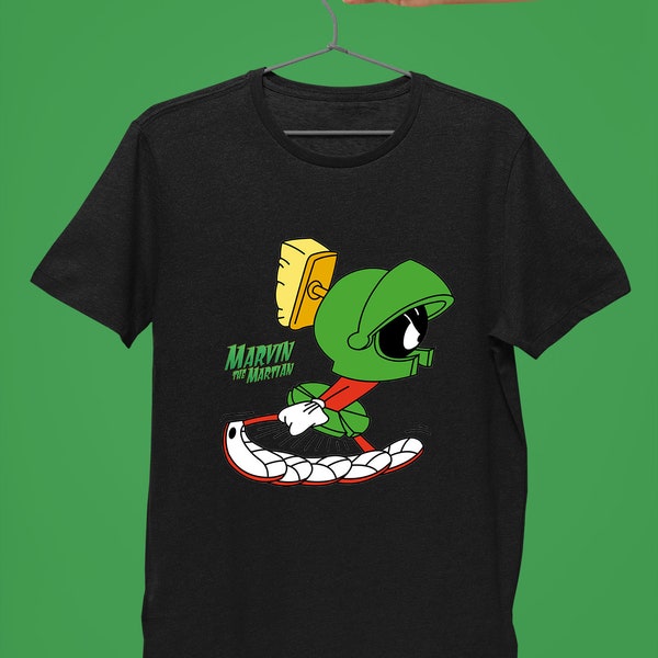 Marvin The Martian Running Looney Tunes Men's Black Tee Clothing Tshirt Size S- 4XL Best Gift
