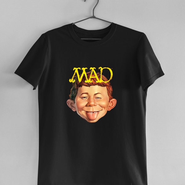 Mad Alfred E Neuman Mascot Boy Magazine Men's Black Tee Clothing Tshirt Size S- 4XL Best Gift
