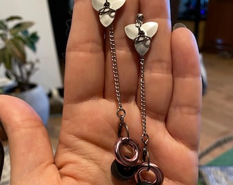 Heart Orchid Earplug Earrings – Handmade Festival Jewelry – Goth Y2K Accessory