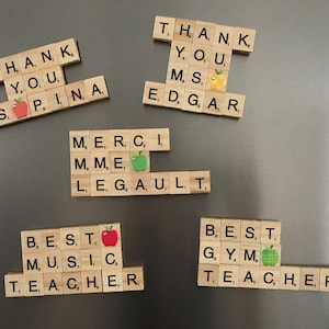 Customized Teacher's Magnets/ Thank you/ Merci/ Best Teacher/ Best Music Teacher/Best Gym Teacher
