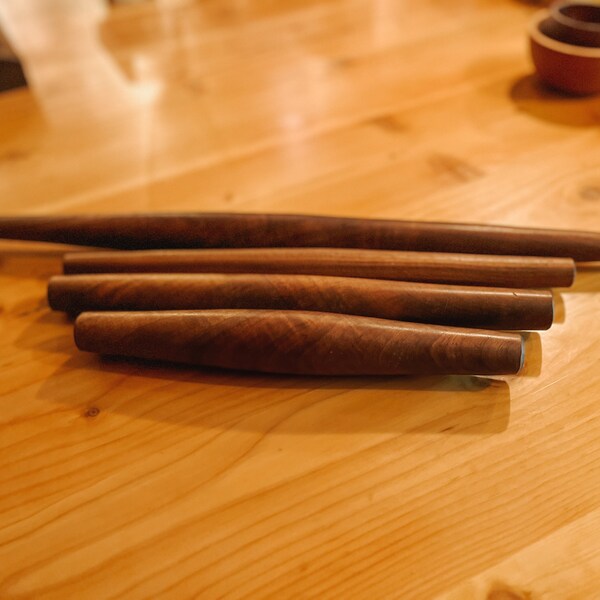 Long French Tapered Rolling Pin, 18" Hardwood, Black Walnut, handmade in USA, locally sourced wood, Food Safe wax and oil