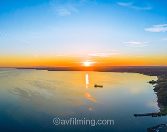 Antrim Lough Shore Sunset Pano Drone Shot