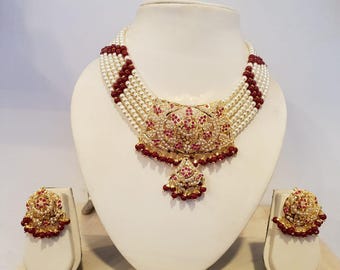 22 Carat Gold Polish Necklace Set | Handmade Indian Jewelry | Necklace and Earrings Combo