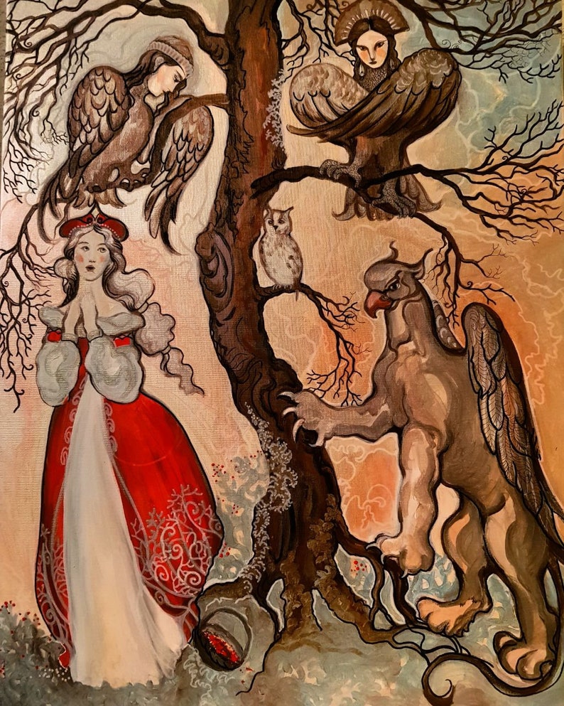 Girl in the Forest Painting on canvas fantasy illustration Acrylic Painting Original Painting