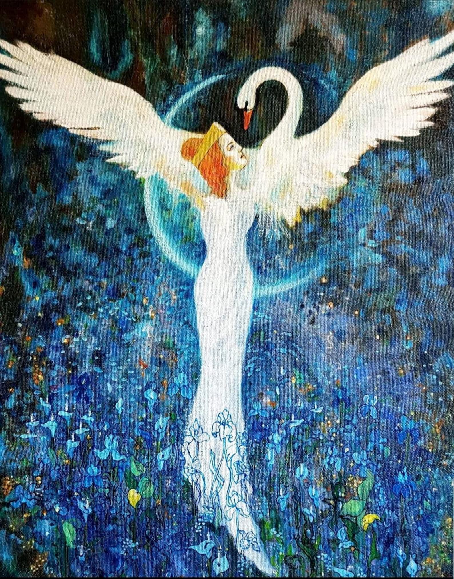 Leda and the Swan Original Oil Painting on Canvas Greek Etsy