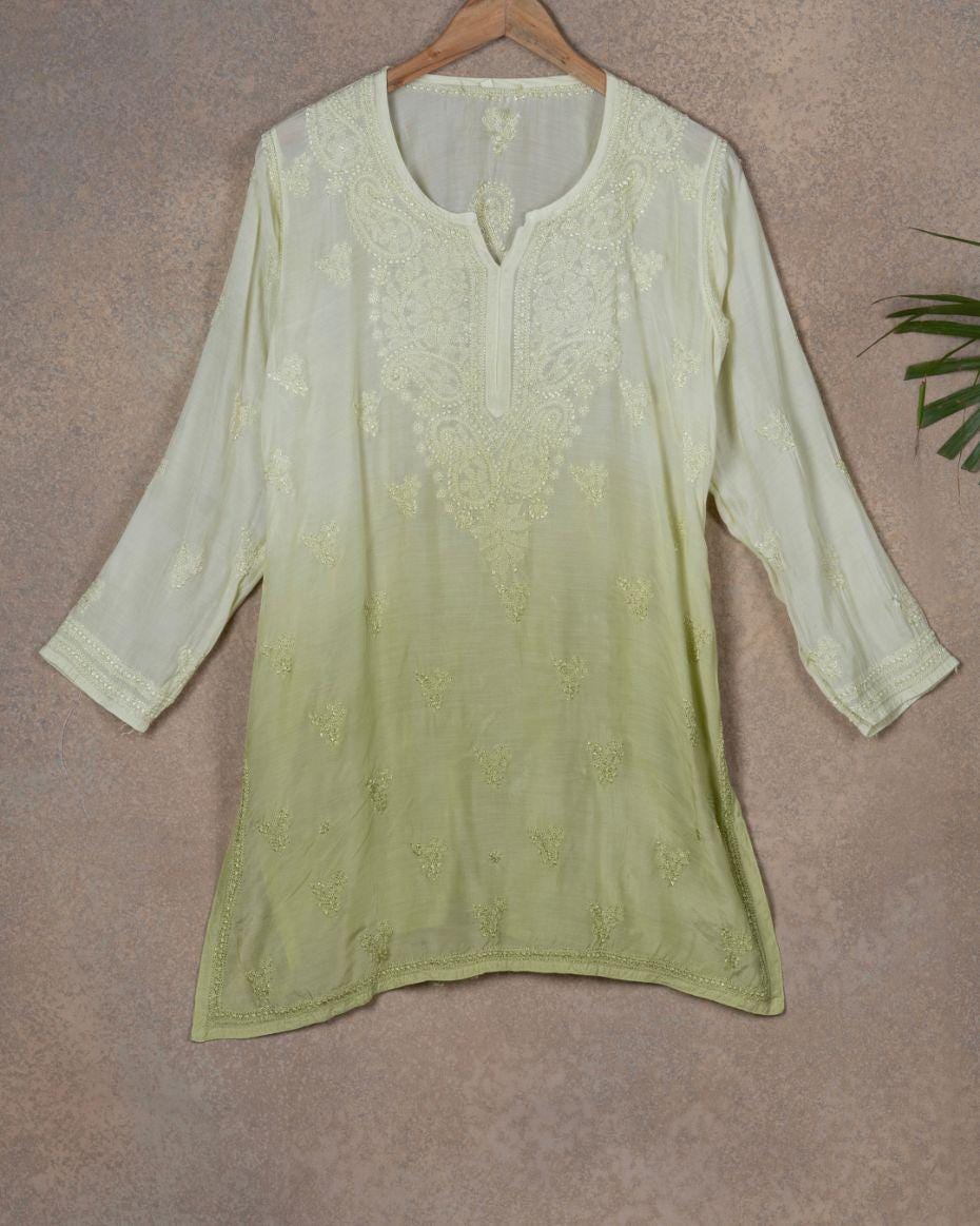Muslin Chikankari Kurta Set - Lime Green