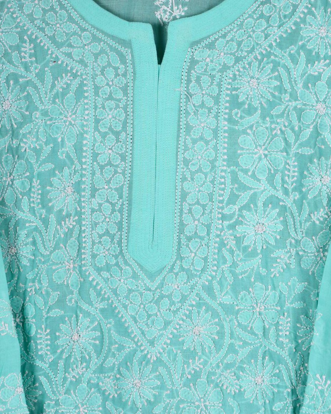 Silakaari Women's Parrot Green pure Cotton Lucknowi Short Kurta main image 0