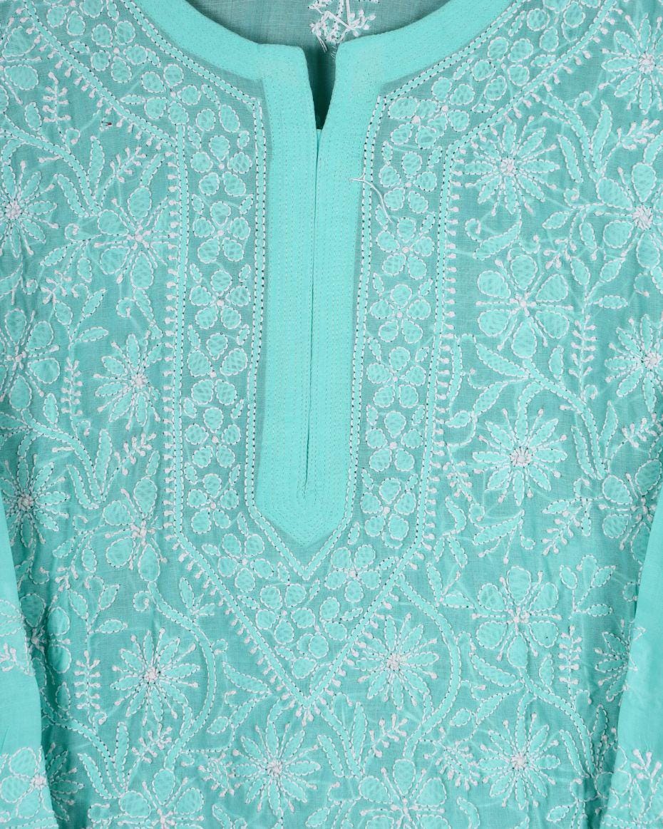 Green - Lucknowi Chikankari Work Pochampally Ikat Unstitched Kurta Material (2.5M) 72