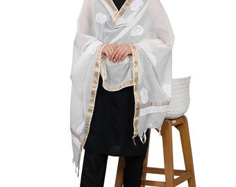 Lucknowi Chikankari Dupatta bordado a mano: algodón Kota teñible