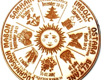 Wheel of the Year 10cm Wooden Sabbats Pagan Desk Calendar - Wicca Witch Altar - Samhain Yule Imbolc Ostara Beltane Litha Mabon