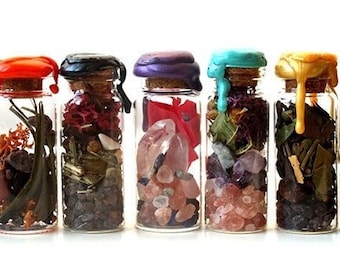 Custom spell jar - witch's pot - amulet - talisman - protection, unlocking, luck, love, money... plants salt crystals