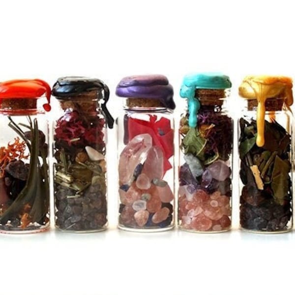 Spell jar sur mesure - pot de sorcière - amulette - talisman - protection, déblocage, chance, amour, argent... plantes sel cristaux