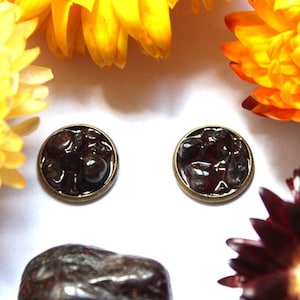 Små örhängen i rå granat och harts - örhängen - energi - livsglädje - jordning - rot- och solarplexuschakrat