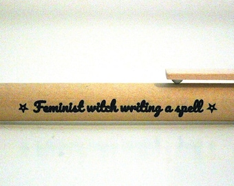 Wooden and cardboard pen "feminist witch writing a spell" - altar - ritual - baby witch gift