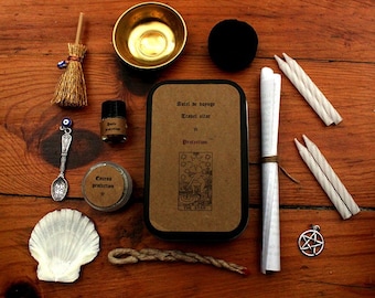 Travel Altar Protection, 13 Items, Mini Witch Kit, Witch Box in Small Box - Voodoo Hoodoo Santeria and Wicca Ritual for Beginners