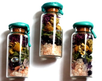 Good night - witch's pot - spell jar - amulet - talisman - altar or house protection - witch - salt and crystal plants - vial