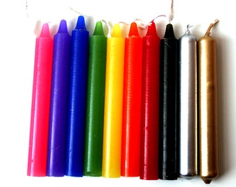 Piccole candele rituali singolarmente - bianco rosa viola blu verde giallo arancione rosso nero oro oro argento - chakra - strega - incantesimo