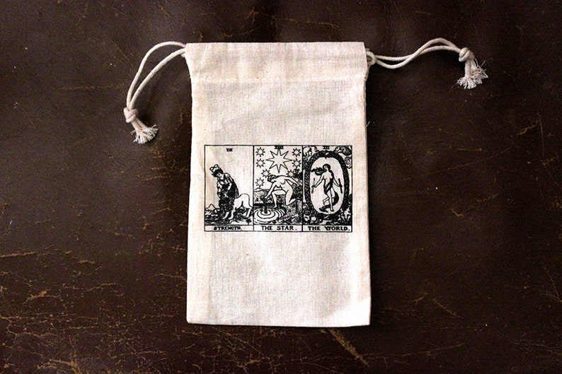 Bag of Tarot cards, pendulum or crystals Tarot de Marseille, world star force divination deck bag witch altar image 3