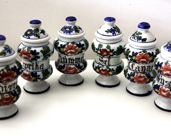 Collection de magnifique pots à épices peints à la main au choix - vintage français 1950 - apothicaire, médecine - céramique - pharmacie