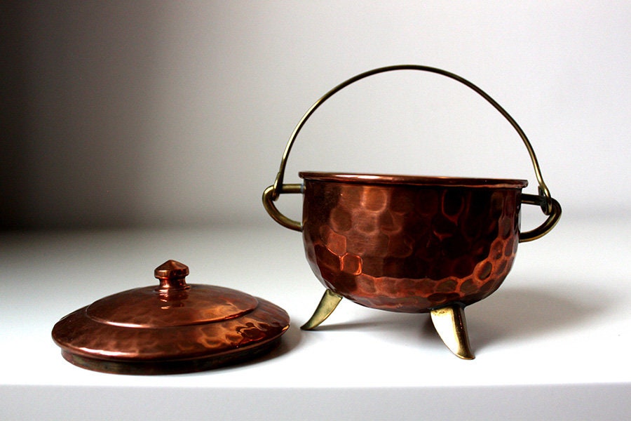 Chaudron 47 - Cuivre et Laiton Vintage Français 1960 Antiquités Cabinet de Curiosités Autel Sorcière