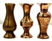 Three small ritual vases in copper - vintage crafts 1970 - ewers - witch altar - incense pot - cabinet of curiosities antique