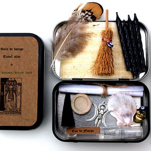 Wicca Tools Travel Altar II, 13 Items, Mini Witch Kit, Witch Box in Small Box - for Wicca Rituals - Beginner Witch - Incense