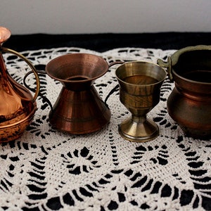 Vintage travel altar 1960s 5 mini items cauldron ewer chalice herb or incense pot altar cloth ceramic witch box
