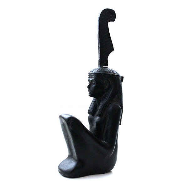 Statuette de Maât, déesse égyptienne de la vérité et de la justice - résine noire vintage 2000 - autel sorcière pagan cabinet de curiosités