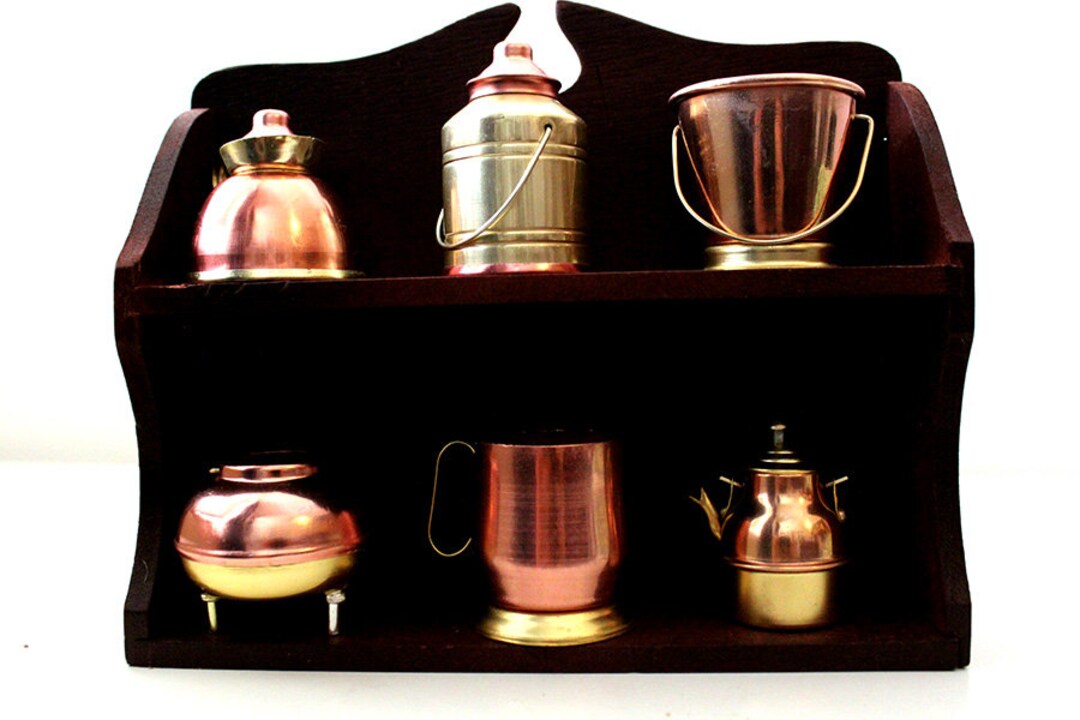 Small Wooden Shelf With Mini Aluminum Ritual Objects 1970s - Etsy