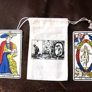 Bag of Tarot cards, pendulum or crystals Tarot de Marseille, world star force divination deck bag witch altar image 2