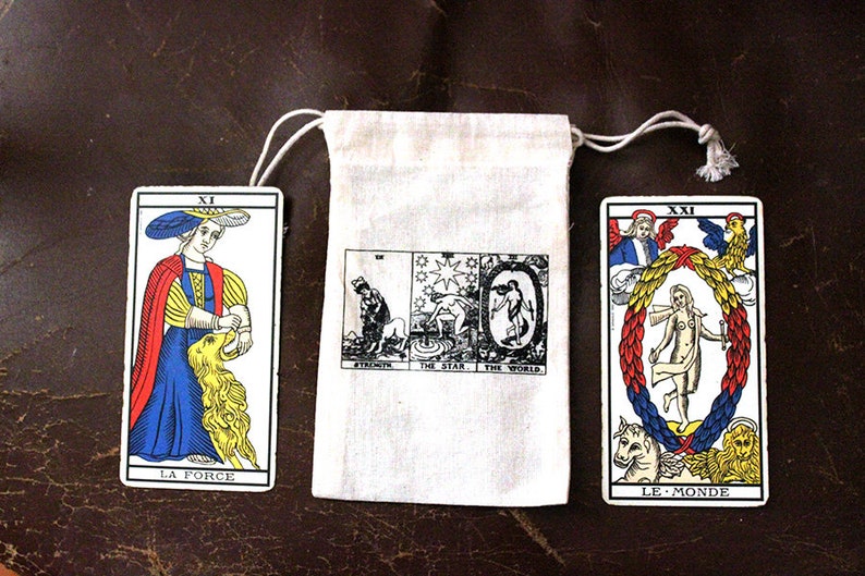 Sachet à cartes de Tarot, à pendule ou à cristaux Tarot de Marseille, force étoile monde divination sac deck sorcière autel image 2